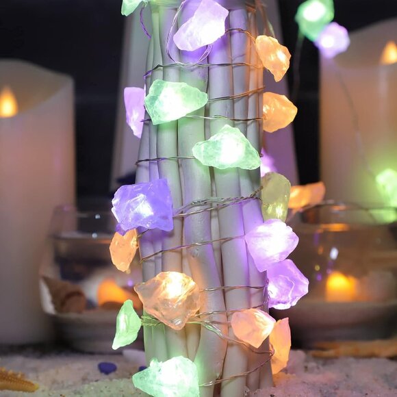 Natural Quartz Fluorite Stones LED Battery AND USB Powered String Lights NEW - Picture 2 of 2